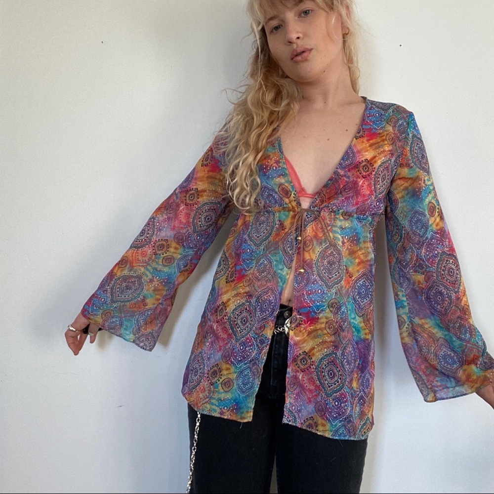 Ultra colorful long sleeve flared coverup - Picture 3 of 7